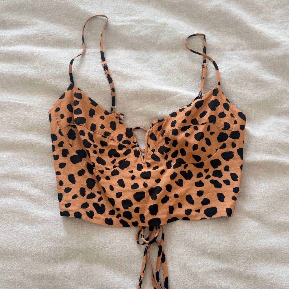Women's Animal Print Tie-Back Cami Top - Black on Tan